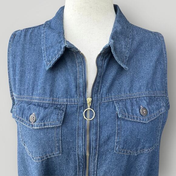 J. GEE Sleeveless Y2K Denim 1/4 Front Zipper w/ Pockets Plus Size, Women’s 2X - Picture 5 of 7